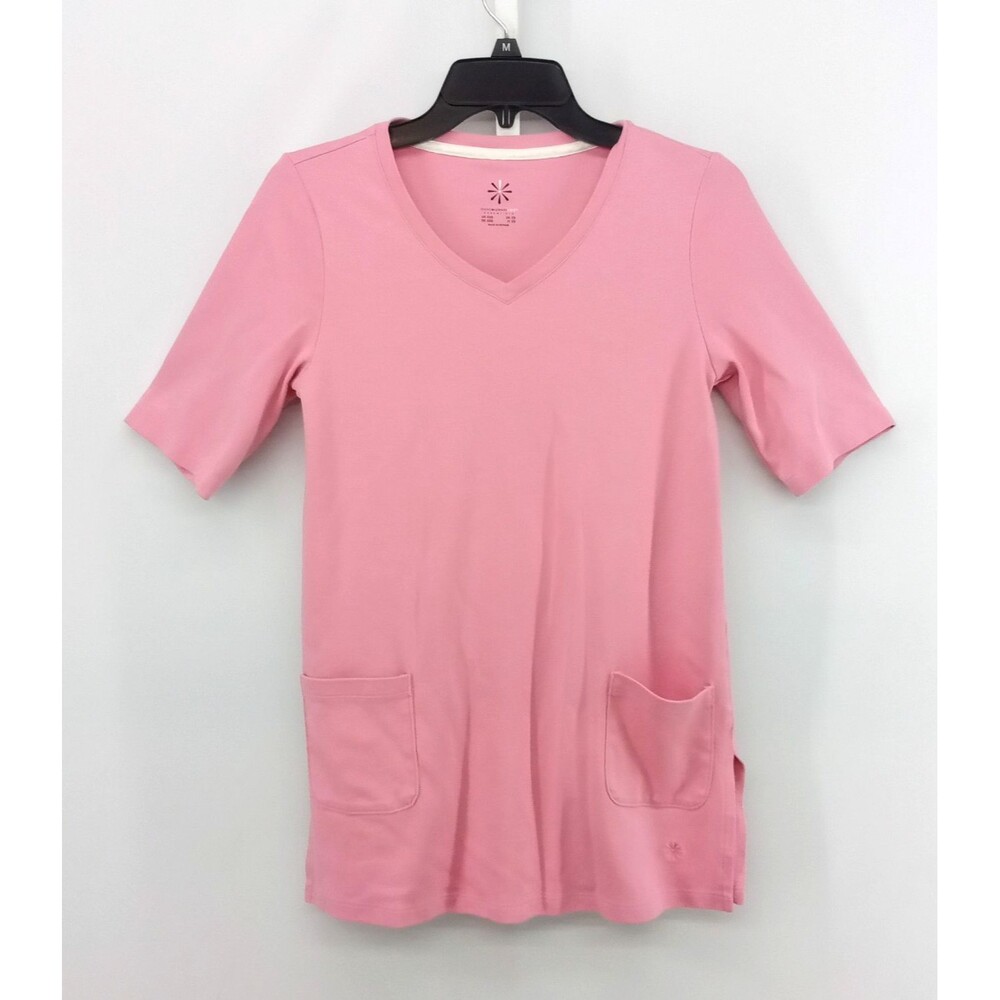 Isaac Mizrahi Live Shirt Women Size XXS Blush Pink Short Sleeve V Neck Pockets